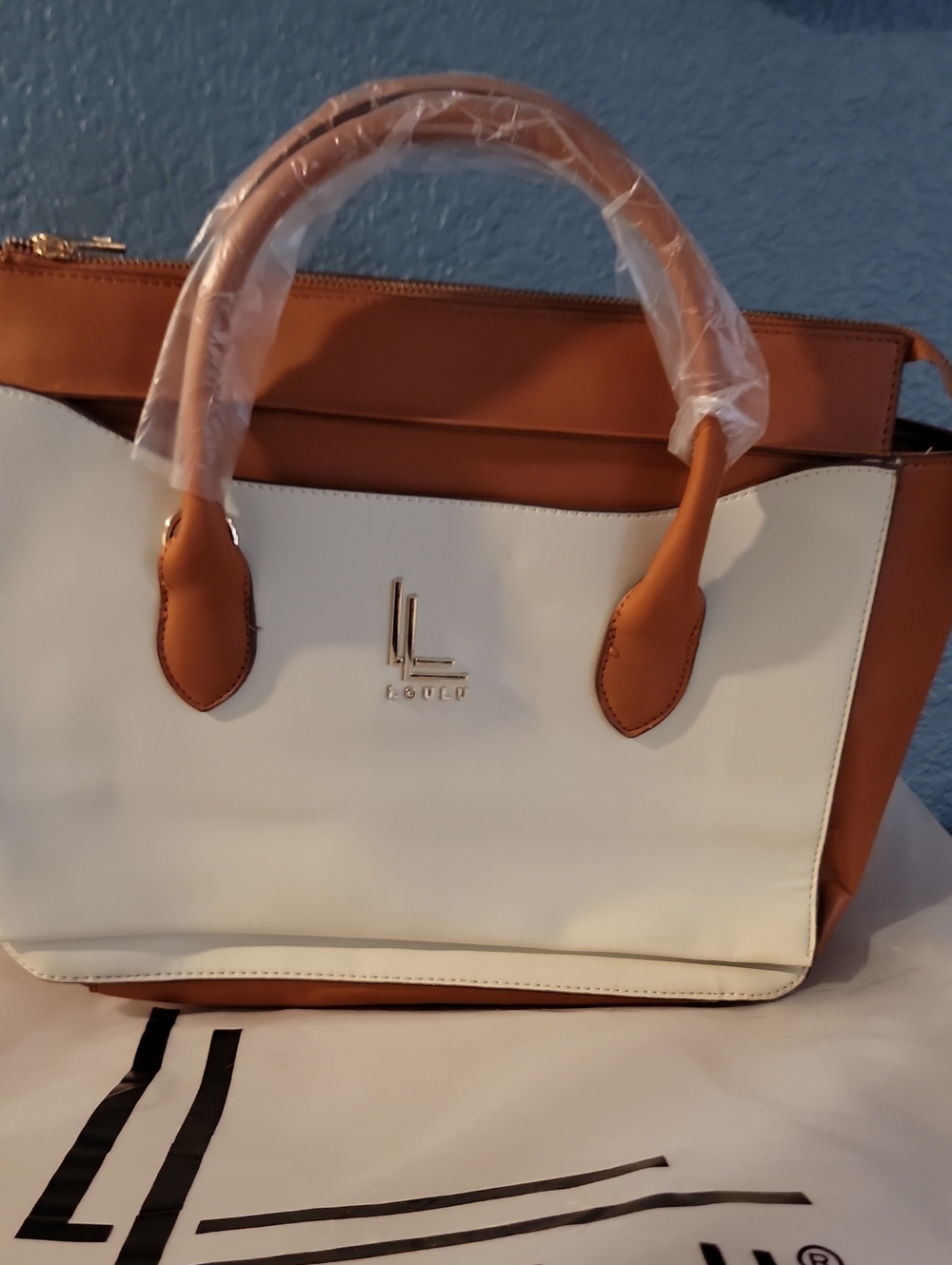 LouLu Bag Two-Tone White and Tan Satchel With Addtl Shoulder Steap